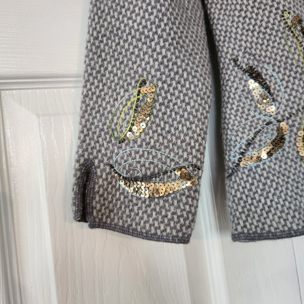 Sigrid Olsen Grey Wool Sequin Floral Embroidered … - image 5